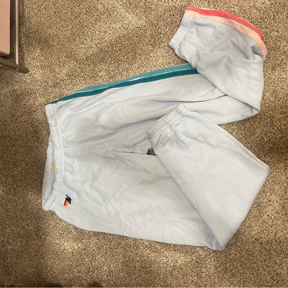 Aviator Nation Kids Light Blue Sweatpants with Rainbow Stripes